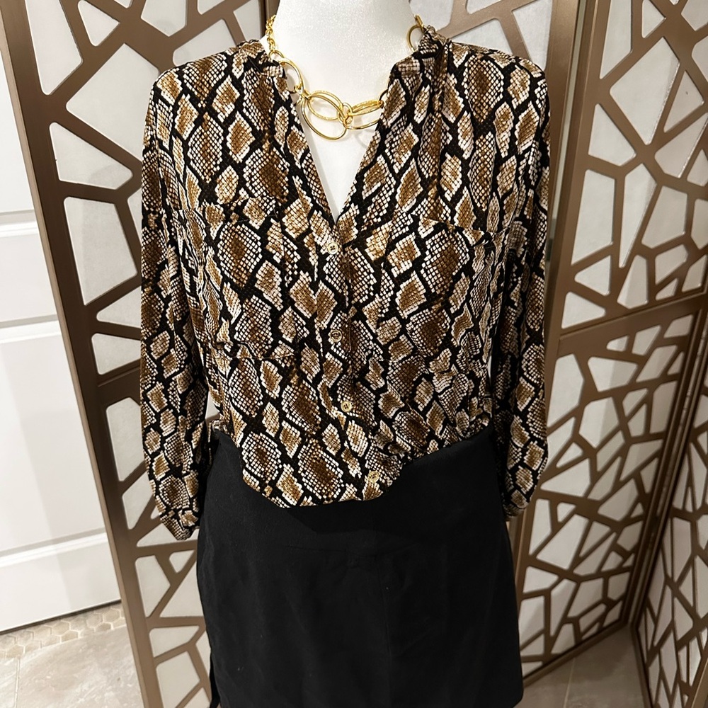 MICHAEL Michael Kors Snake Print Blouse - Black and Brown